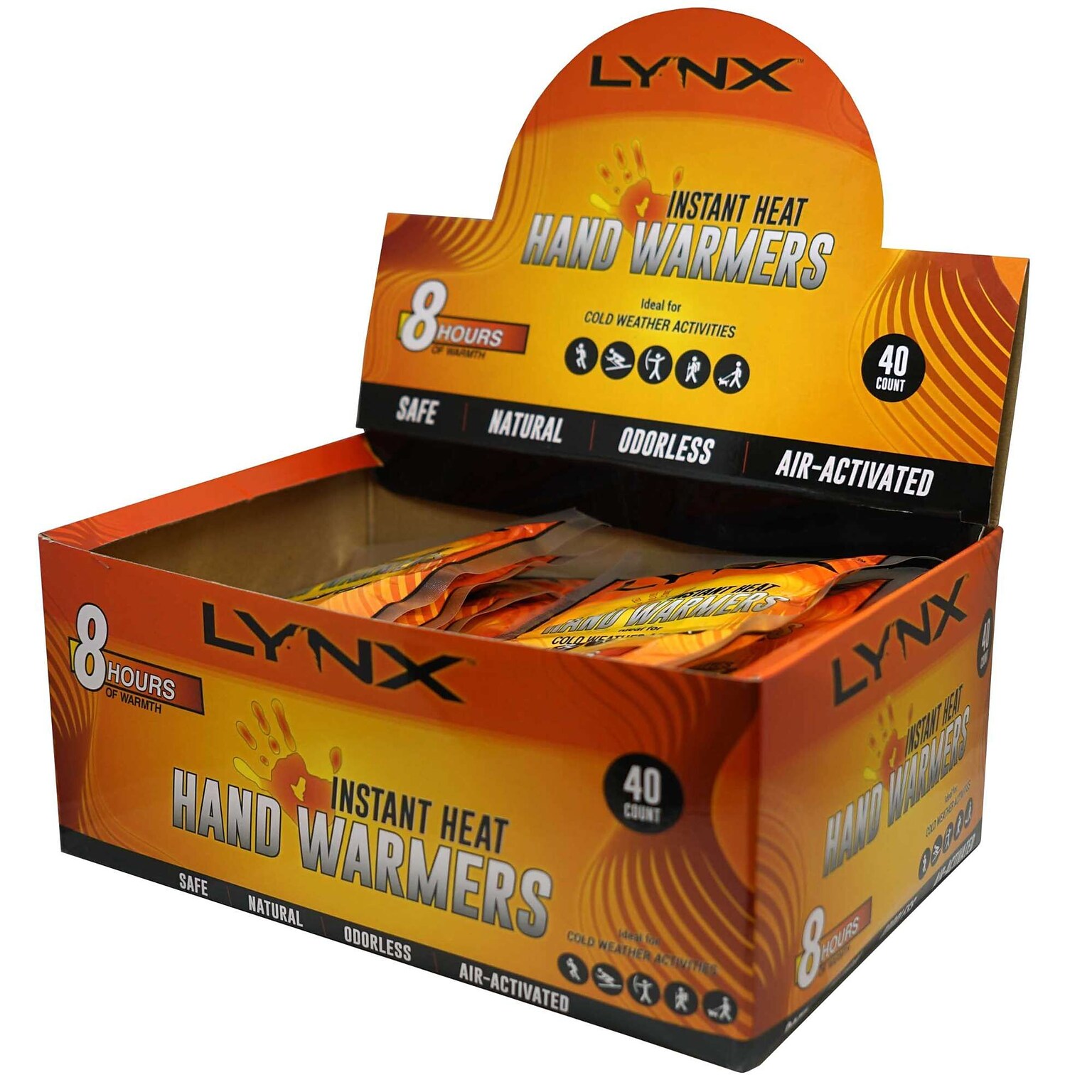 Lynx Instant Heat Hand Warmer Display, 2 Warmers/Pack, 40 Packs/Box, 6 Boxes/Carton (16408)