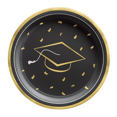 Party City Class Dismissed 9 Paper Plates, Black/Silver/Gold, 8 Plates/Pack (AM5502926)