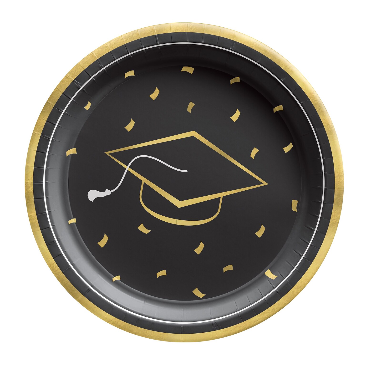 Party City Class Dismissed 9 Paper Plates, Black/Silver/Gold, 8 Plates/Pack (AM5502926)