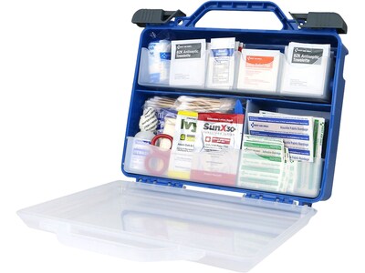 First Aid Only Plastic First Aid Kit with Magnetic Flashlight, 50 People, 322 Pieces, Clear/Blue (91414)