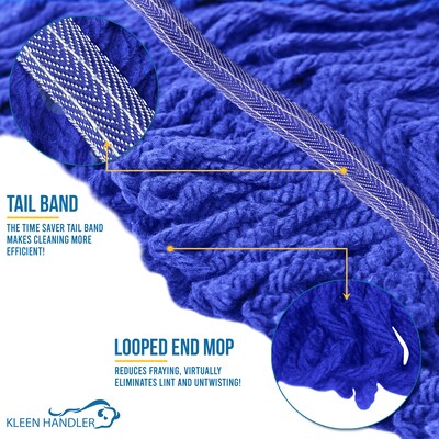 BISON LIFE Kleen Handler  Blend Heavy Duty String Mop Head, Dark Blue, 24/Pack (BPHD-LEM-BD-DBL-32-1-24A)