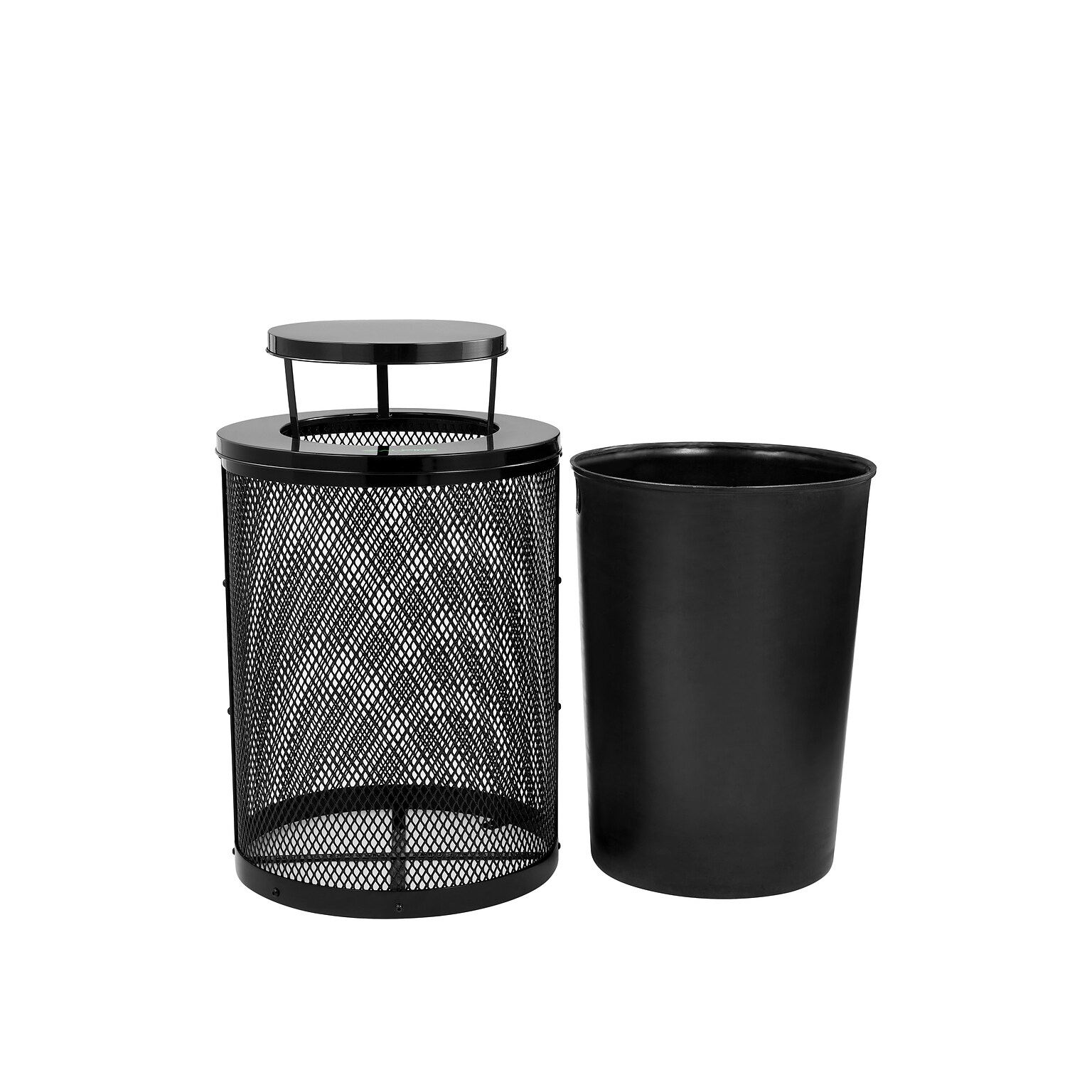 Alpine Industries 4460 Steel Mesh Trash Can with Covered Top with Open Sides Lid, 36 Gallon, Black (ALP4460-01-B)
