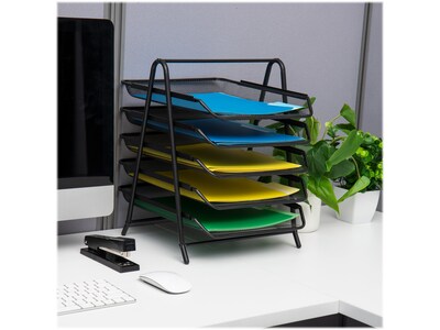 Mind Reader 5-Tier Paper Desk Tray and File Folder Set, Metal, Multi (5TFOLDERS-BLK)