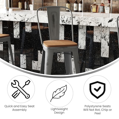 Flash Furniture Lincoln Contemporary Metal Vertical Back Indoor Barstool, Clear Coat/Teak (XUDGTP01B30PL1T)