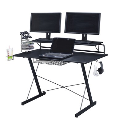 Techni Sport Carbon Computer Gaming Desk with Shelving, Black (RTA-TS200-BK)