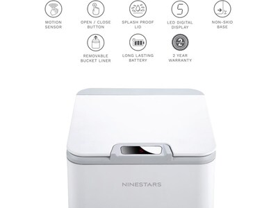 Nine Stars Plastic Sensor Trash Can, 2.6-Gallon, White (DZT-10-35)