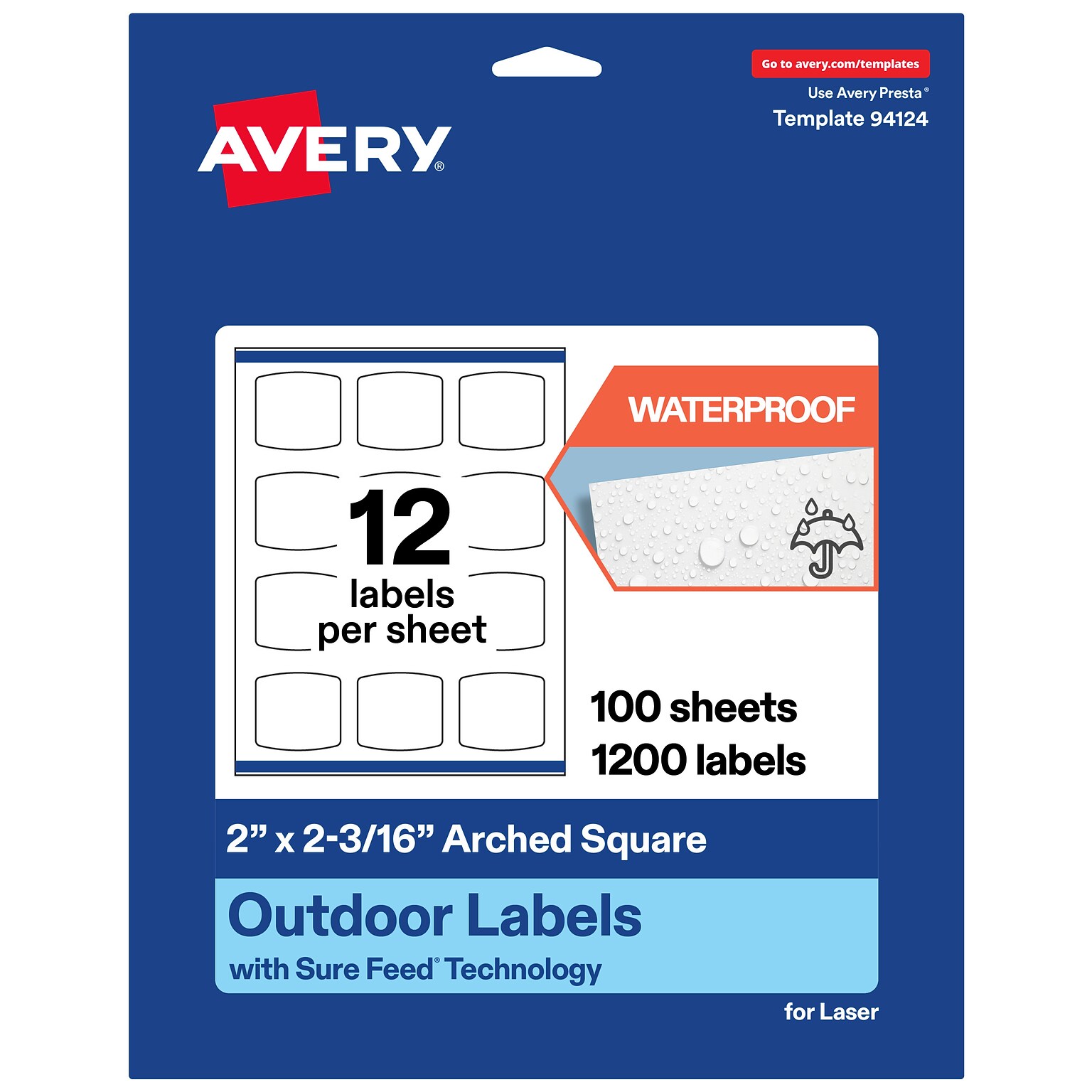 Avery Arched Square Laser Multipurpose Labels, 2 x 2-3/16, White, 1200/Box (19479399155)