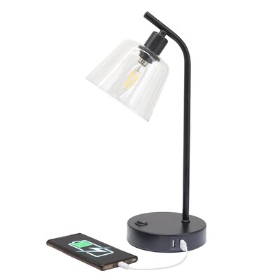 Simple Designs Sleek Essentials LED Desk Lamp, 15.75", with USB Ports, Black (LD1074-BLK)