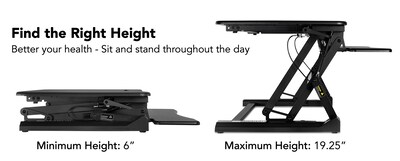 Mount-It! 35.5"W Rectangular Adjustable Metal Standing Desk Converter, Black (MI-7955)