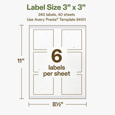 Avery Hemp Square Laser/Inkjet Multipurpose Labels, 3" x 3", Off-White (240/Box)