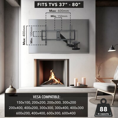Mount-It! Full Motion TV Wall Mount with Gas Spring Arm For 37" to 80" Screens, 88lbs Max. (MI-445)