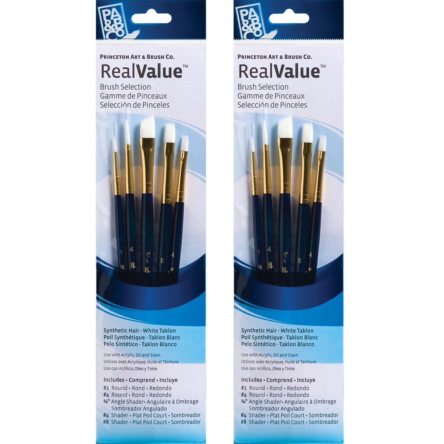 Princeton RealValue Short Handle Mixed Media Natural Taklon Variety Brush Set, 5/Set, 2 Sets/Bundle (PBXPR9136-2)