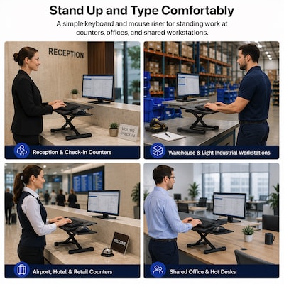 Uncaged Ergonomics KT3 Adjustable Height Keyboard Stand with Mouse Platform for Counters and Workstations, Black