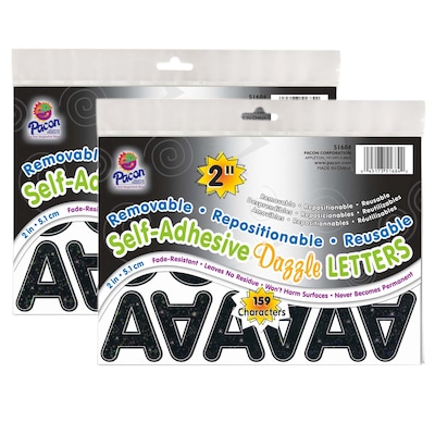 Pacon Puffy Font 2 Letter & Number Adhesive Letters, Black Dazzle, 159/Pack, 2 Packs (PAC51684-2)