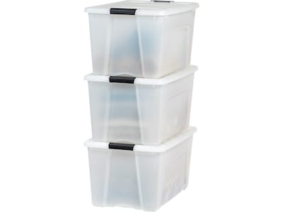 Iris Stack & Pull 72 Qt. Latch Lid Storage Bin, Translucent White/Black, 3/Pack (580106)