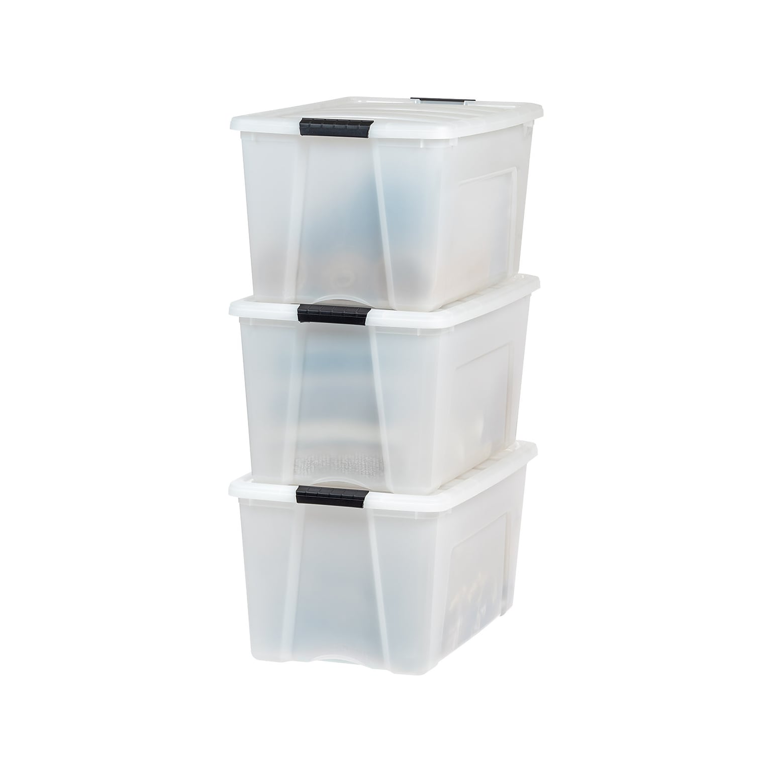 Iris Stack & Pull 72 Qt. Latch Lid Storage Bin, Translucent White/Black, 3/Pack (580106)