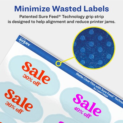 Avery Laser/Inkjet Decorative Edge Multipurpose Labels, 1-1/8" x 2-1/4", Clear, 210/Pack (94061)