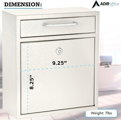 AdirOffice Wall-Mounted Steel Key Lock Drop Box Interoffice Mailbox, White (631-05-WHI)
