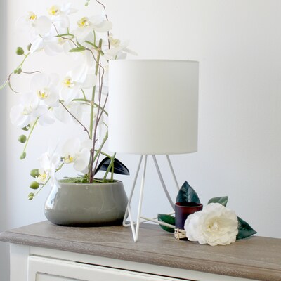 Simple Designs Down to the Wire Table Lamp Fabric Shade, White with White Shade (LT2066-WOW)