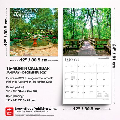 2027 BrownTrout Alabama Places 12" x 12" Monthly Wall Calendar (9798330710874)