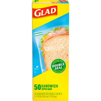 Glad Zipper Sandwich Bags, 50 Bags/Box (57263)