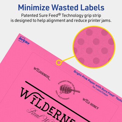 Avery Laser/Inkjet Rectangle Multipurpose Labels, 5" x 6", Bright Pink, 160/Box (94257)