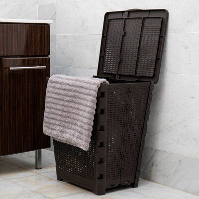 Mind Reader Foldable Plastic Laundry Hamper with Lid, Brown (FOLHAMP61-BRN)