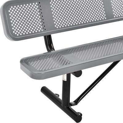 Global Industrial 6' Outdoor Steel Picnic Bench w/ Backrest, Perforated Metal, Gray (694557GY)