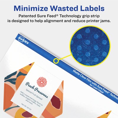 Avery Laser/Inkjet Decorative Edge Multipurpose Labels, 2-1/2" x 2-57/64", Clear, 150/Pack (94121)