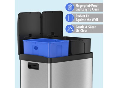 HLS Commercial Stainless Steel Trash Can & Recycling Bin Combo, 16-Gallon, Silver (HLSS16R)
