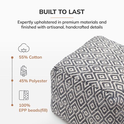 Anji Mountain Cherokee Charcoal Ivory Fabric Rectangular Pouf Ottoman (AMBPF154-2014)