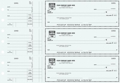 Custom 3-On-A-Page Business Size Checks, Side-Tear Voucher, Standard Color, 2 Ply/Duplicate, 1 Clr Printing, 8.25 x 3, 250/Pk