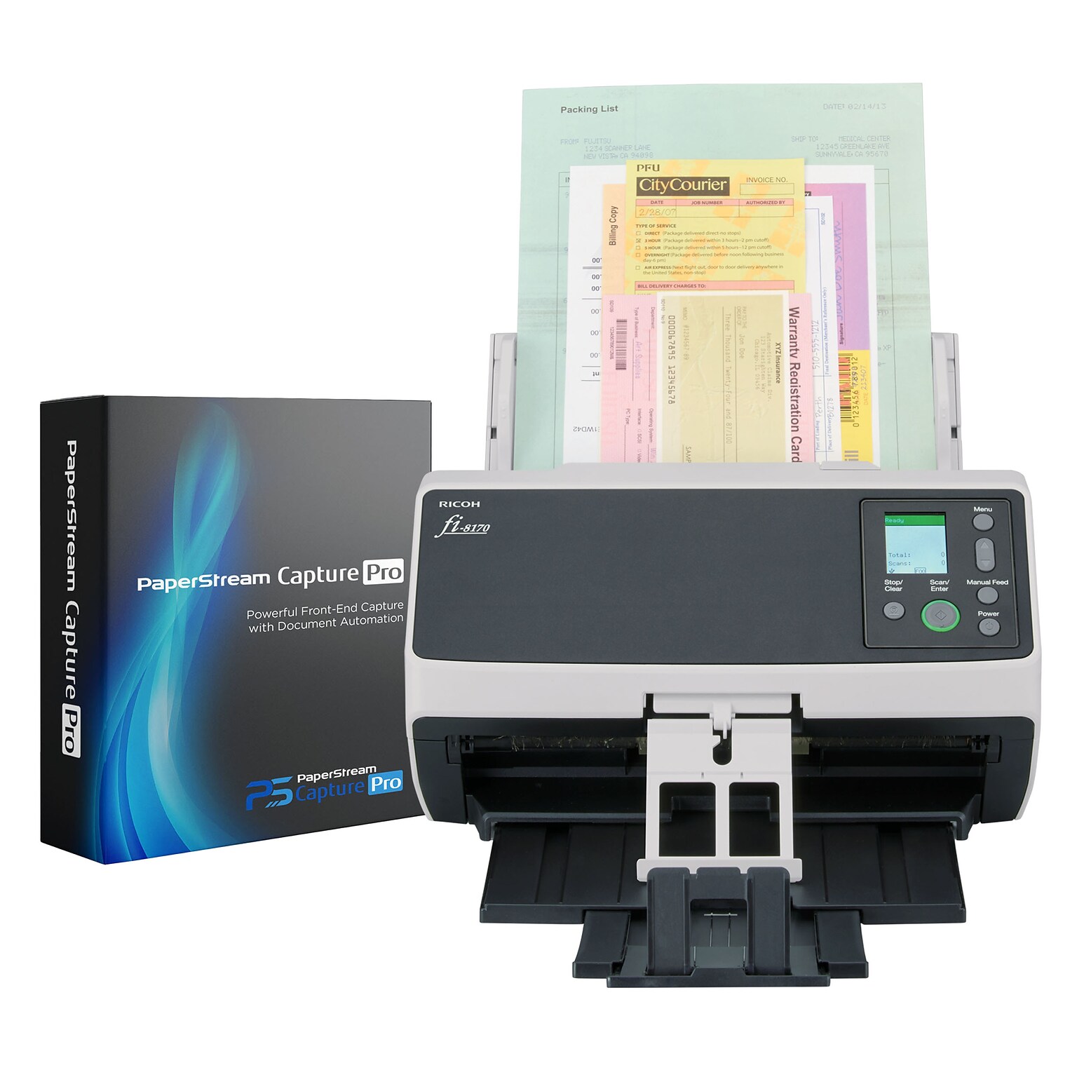 RICOH FI-8170 CG01000-303001 Duplex Desktop Document Scanner with Paper Stream Capture Pro Software License, Black/White
