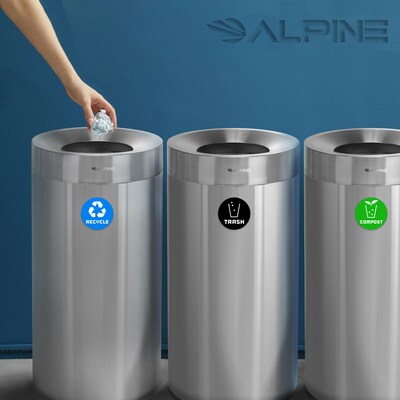 Alpine Industries Three-Stream Recycling Station, 81 Gallon, Stainless Steel (ALP475-27-R-T-CO)