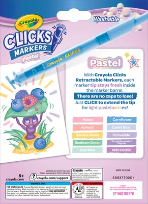 Crayola Clicks Washable Kids Markers, Assorted Pastel Colors, 10/Pack, (58-8377)