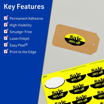 Avery Oval Scalloped Laser/Inkjet Multipurpose Labels, 1-1/8 x 2-1/4, Neon Yellow (1680/Box)