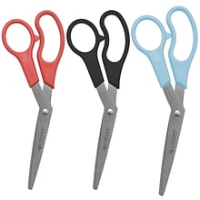 Westcott All Purpose 8 Stainless Steel Standard Scissors, Pointed Tip, Assorted Colors, 3/Pack (130