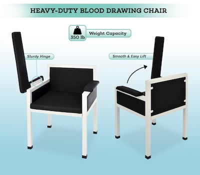 Viva Comfort Blood Drawing Chair, 1 Fixed Arm, 1 Flip Up Arm, Black (ADI997-02-BLK-MK)