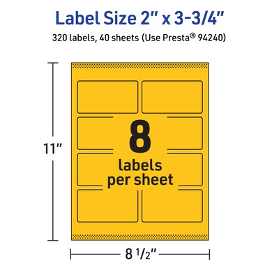 Avery Rectangle Laser/Inkjet Multipurpose Labels, 2" x 3.75", Bright Yellow (320/Box)