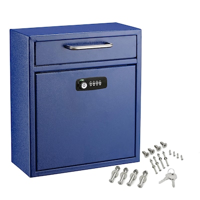 AdirOffice Ultimate Locking Wall Mounted Drop Box with Key and Combination Lock, Medium, Blue (631-0