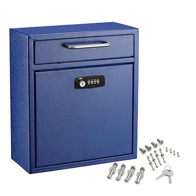 AdirOffice Ultimate Locking Wall Mounted Drop Box with Key and Combination Lock, Medium, Blue (631-05-BLU-KC-PKG)