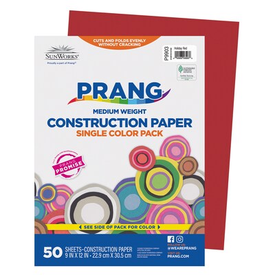 Prang 9 x 12 Construction Paper, Holiday Red, 50 Sheets/Pack, 10 Packs/Bundle (PAC9903-10)