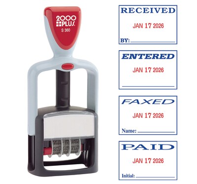 2000 Plus S 360 Dater, RECEIVED, PAID, ENTERED, FAXED, Blue and Red Inks (032519)