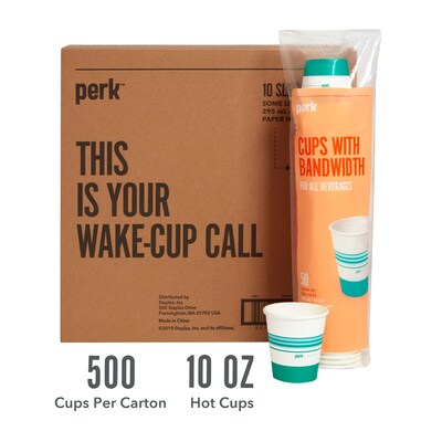 Perk™ Paper Hot Cup, 10 Oz., White/Teal, 500/Carton (PK54366CT)
