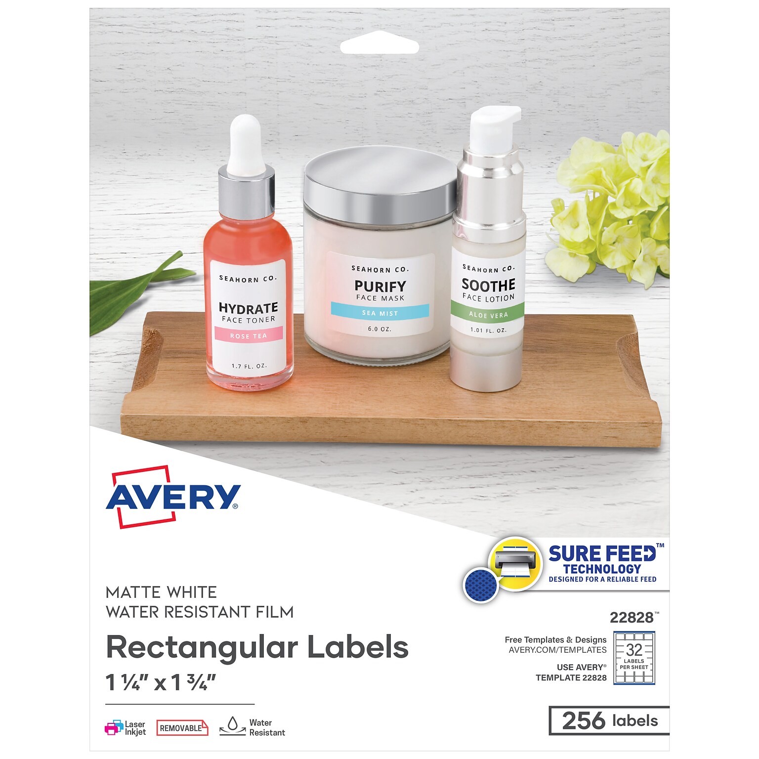 Avery Sure Feed Laser/Inkjet Durable Labels, 1.25 x 1.75, White, 256 Labels/Pack (22828)