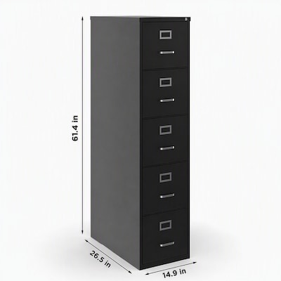 Quill Brand® Commercial 5 File Drawer Vertical File Cabinet, Locking, Black, Letter, 26.5"D (21917D)