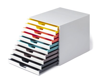 Durable Varicolor Stackable Storage Drawer, 10 Drawers, Plastic, Multicolor (763027)