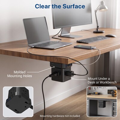 Uncaged Ergonomics Cube 5-Outlet 4-USB Port Surge Protector, 10', Black (PC-B-C)