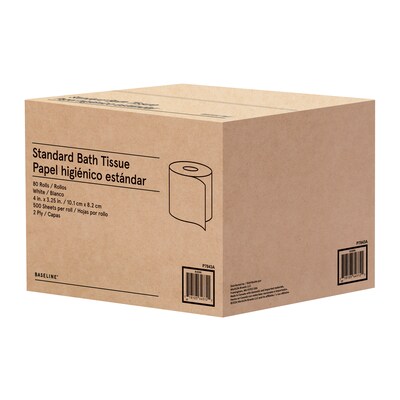 Baseline™ Recycled Toilet Paper, 2-ply, White, 500 Sheets/Roll, 80 Rolls/Case (BL62595)