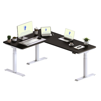 FlexiSpot E7L Series 76W Electric L-Shaped Adjustable Standing Desk, Black/White (E7LW557624B)